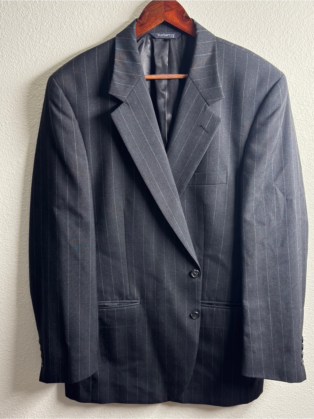 Vintage Burberry Charcoal Pinstripe Men's Suit Jacket